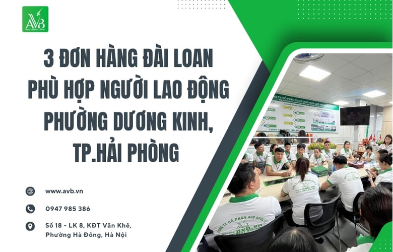 3 Đơn hàng phù hợp người lao động phường Dương Kinh ,Hải Phòng tại Đài Loan