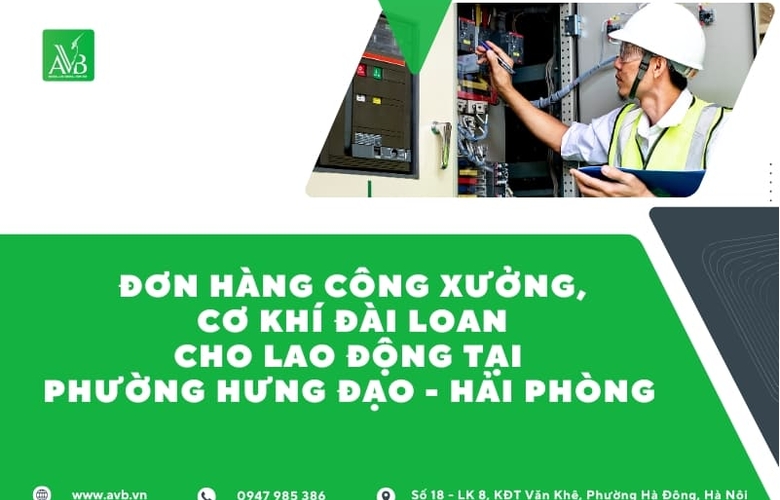Đơn hàng công xưởng, Cơ khí Đài Loan cho lao động tại Hưng Đạo - Hải Phòng