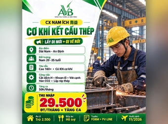 Xuất khẩu LĐ Đài Loan xã Đoàn Kết,Tỉnh Sơn La,Tuyển nam cơ khí Nam Ích 2026