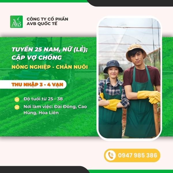TUYỂN 25 CẶP VỢ CHỒNG NAM NỮ LẺ LÀM NÔNG NGHIỆP TRỒNG TRỌT CHĂN NUÔI