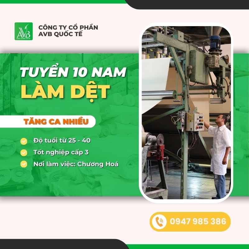 TUYỂN 10 NAM LÀM DỆT VẢI TẠI CHƯƠNG HÓA ĐÀI TRUNG
