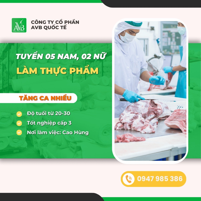 TUYỂN 5 NAM 2 NỮ LÀM THỰC PHẨM TẠI CAO HÙNG