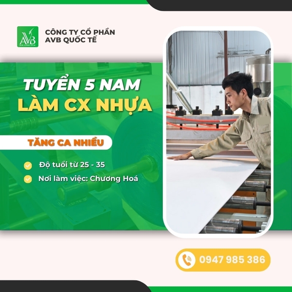 TUYỂN 5 NAM LÀM CÔNG XƯỞNG NHỰA TẠI ĐÀI TRUNG