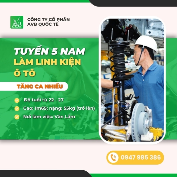 TUYỂN 5 NAM LÀM LINH KIỆN Ô TÔ TẠI ĐÀI TRUNG