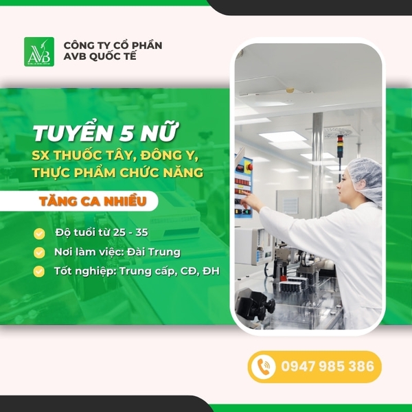 TUYỂN 5 NỮ LÀM THỰC PHẨM CHỨC NĂNG TẠI ĐÀI TRUNG