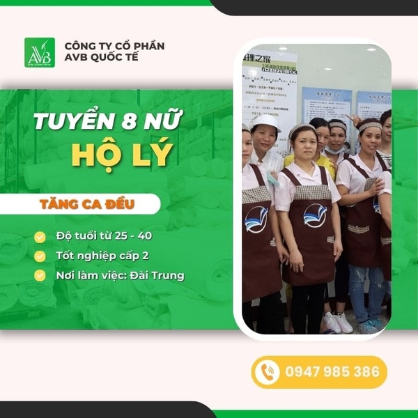 TUYỂN 8 NỮ HỘ LÝ LÀM VIỆN MỚI XÂY HIỆN ĐẠI, TĂNG CA ĐỀU, Ở ĐÀI TRUNG