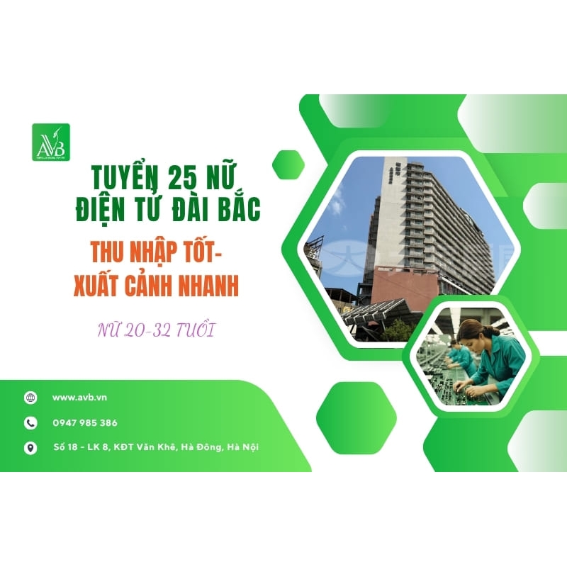 TUYỂN 25 NỮ LÀM VIỆC TẠI NHÀ MÁY ĐIỆN TỬ DUY LỰC – ĐÀI BẮC-THU NHẬP TỐT