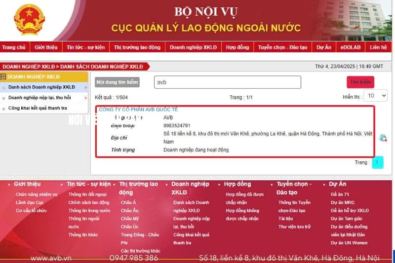 AVB là đơn vị được Bộ nội vụ cấp phép đưa người đi làm việc nước ngoài